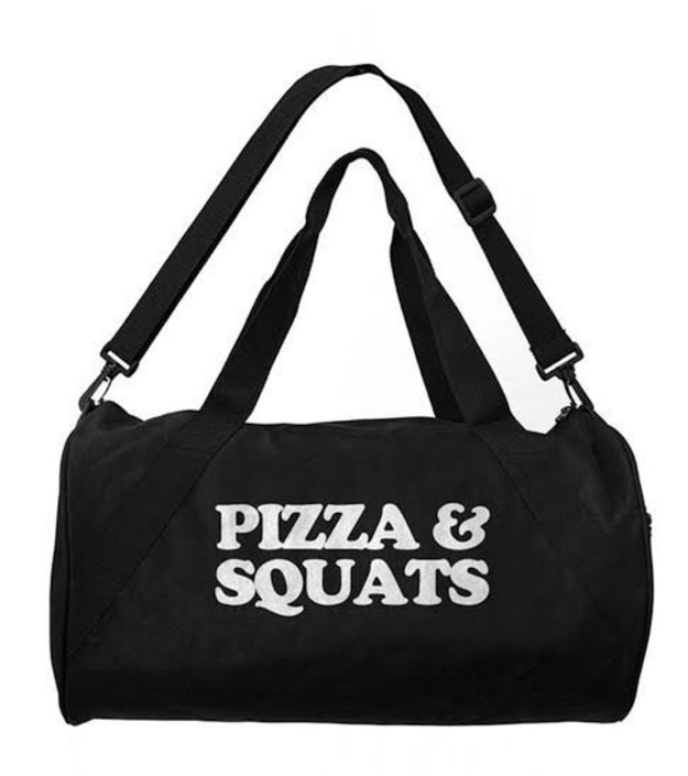 torba na siłownie z napisem squats and pizza